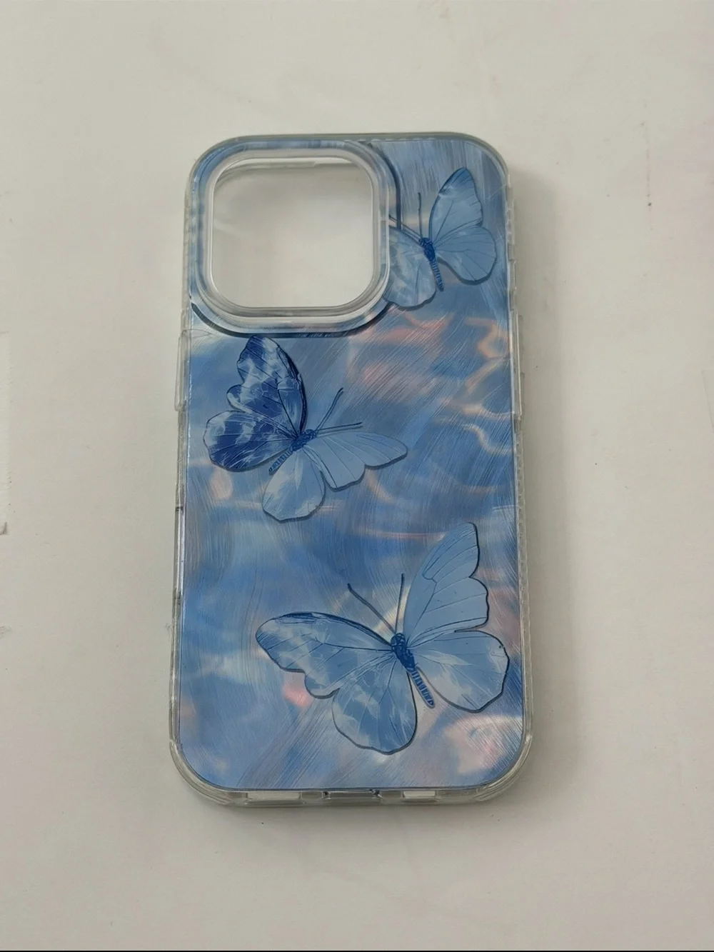 Clear Blue Butterfly Phone Case - Compatible with iPhone 16 Pro